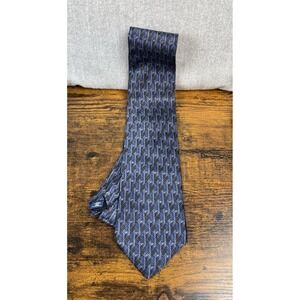 Milano Uomo Tie  Imported Silk Made in the USA Blue Gray Geometric Design